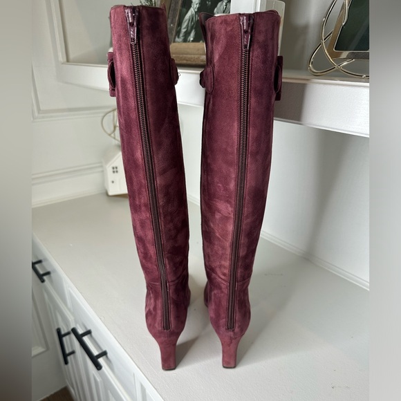 Valentino Garavani Suede Knee-High Boots Braided Strap | Wine Burgundy – Size 9 - Picture 4 of 13